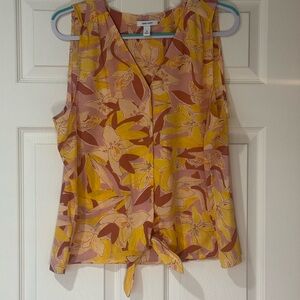 Nine West Women's Yellow Floral Sleeveless Blouse - XL